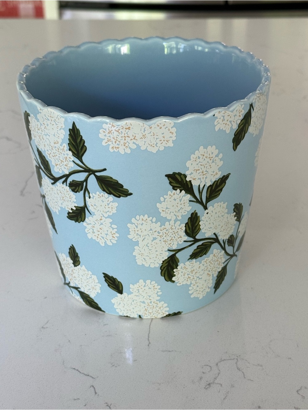Rifle Paper Co. Blue Floral Ceramic Vase with Scalloped Rim